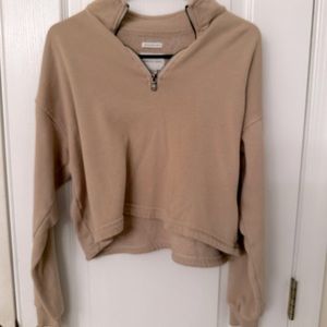 Aerie half zip slightly crop sweatshirt light brown size extra small